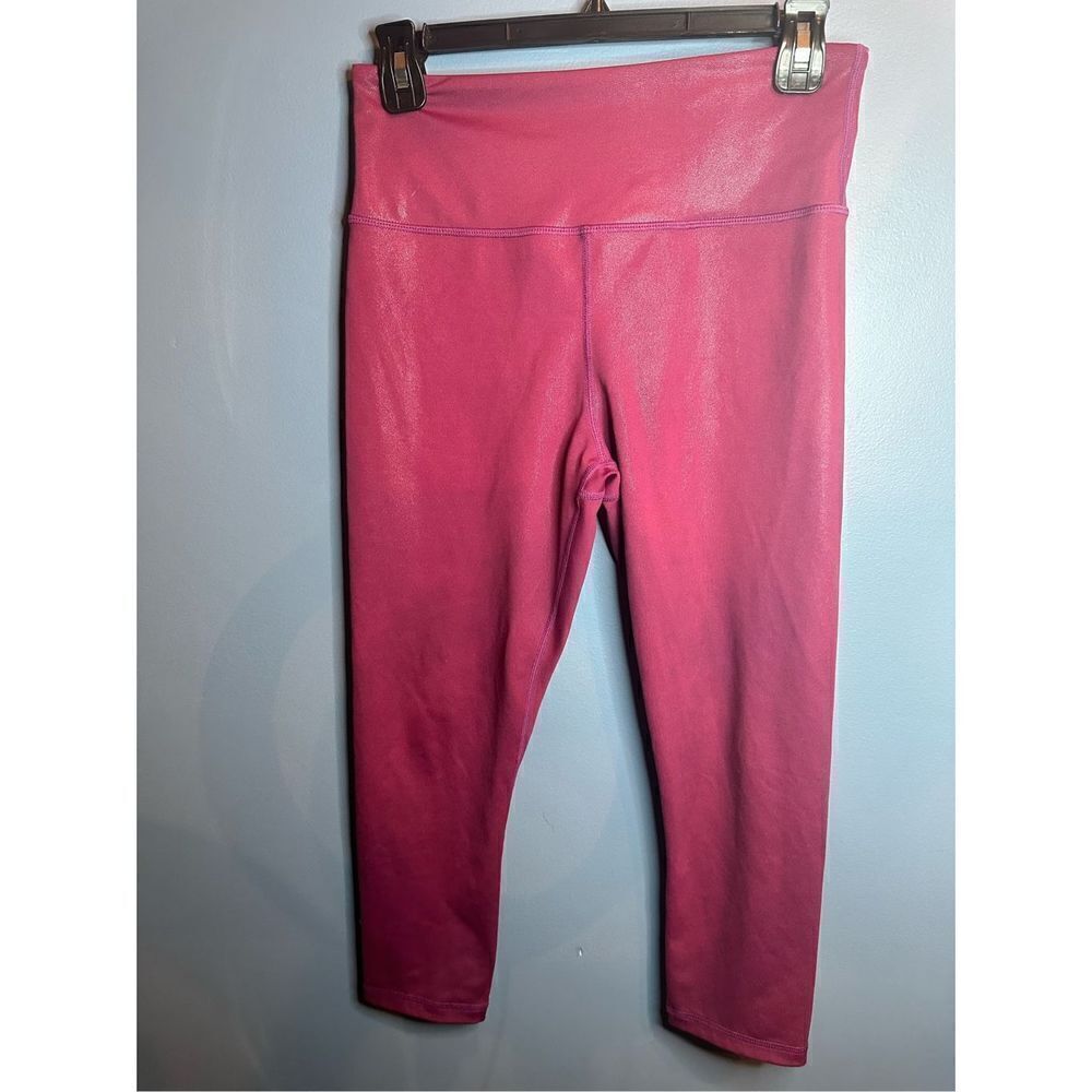 Zyia Active Women's Pink Metallic Mid Rise Leggings Skinny Stretch Size 6-8